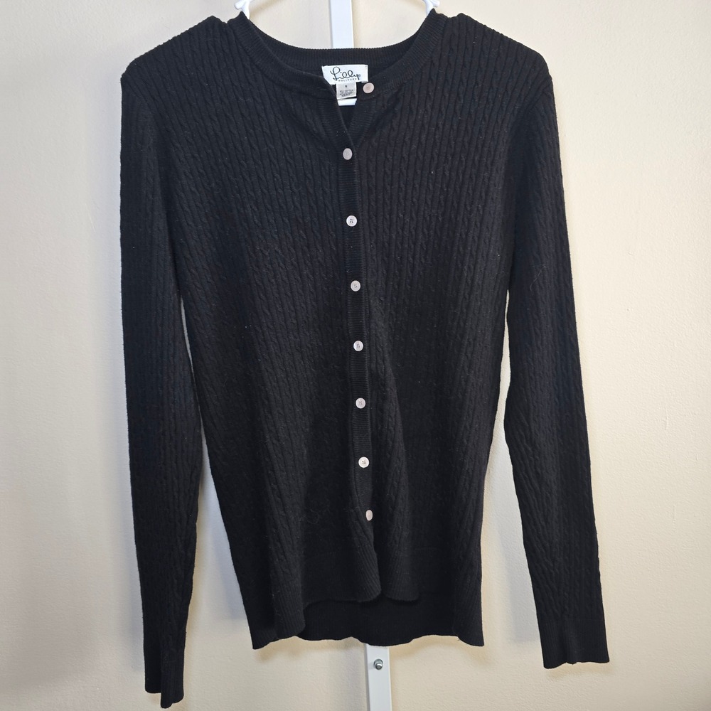 Lilly Pulitzer Black Cable Knit Button Front Cardigan Sweater Womens‎ Size S